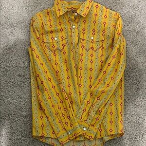 Wrangler Kids Button Down Shirt in Yellow with Red Patterns